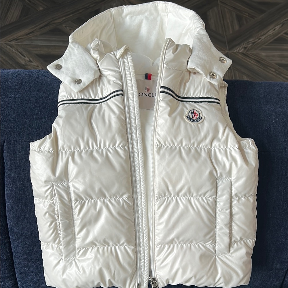 Moncler White Quilted Puffer Vest with High Collar